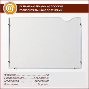 Карман настенный А5 плоский горизонтальный с бортиками