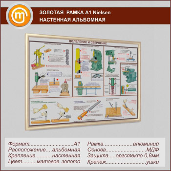 Багетная настенная рамка «Nielsen» А1 формата, альбомная, матовое золото