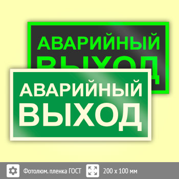 Знак E23 «Указатель аварийного выхода» (фотолюминесцентная пленка ГОСТ 34428-2018, 200х100 мм)