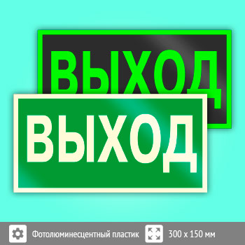 Знак E22 «Указатель выхода» (фотолюминесцентный пластик, 300х150 мм)