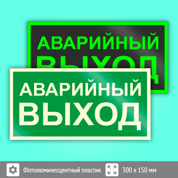 Знак E23 «Указатель аварийного выхода» (фотолюминесцентный пластик, 300х150 мм)