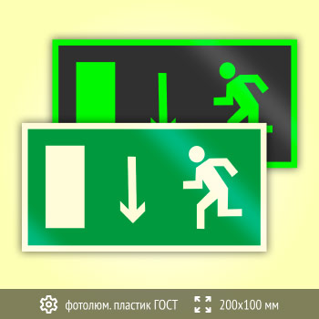 Знак E10 «Указатель двери эвакуационного выхода (левосторонний)» (фотолюминесцентный пластик ГОСТ 34428-2018, 200х100 мм)